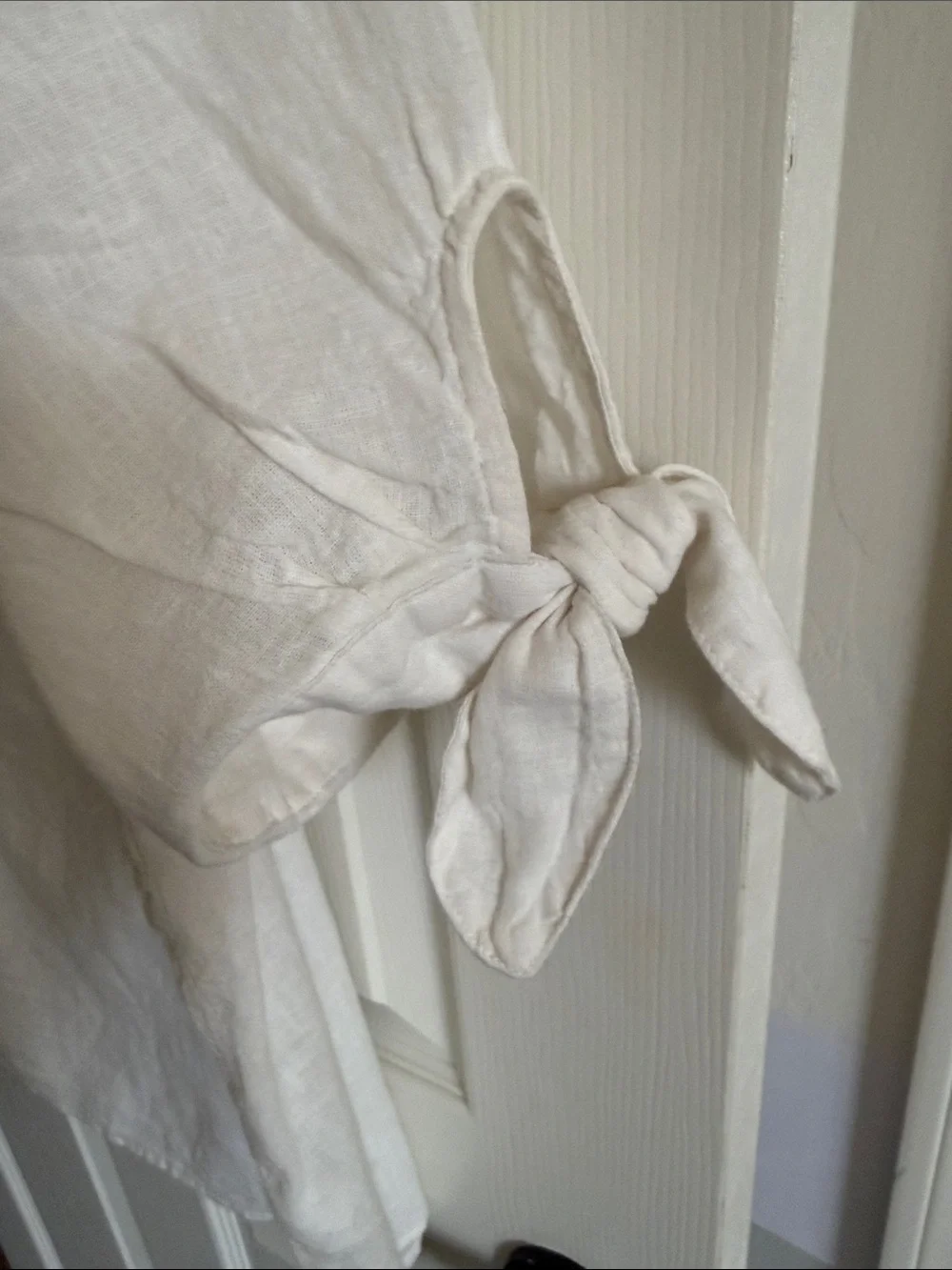 Madewell Cream Square-Neck Puff Sleeve Linen Top